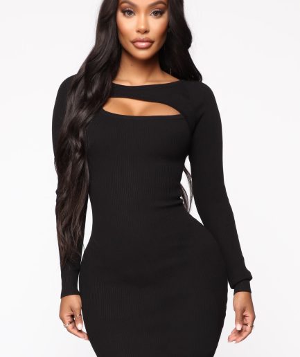 Cold Hearted Ribbed Mini Dress - Black