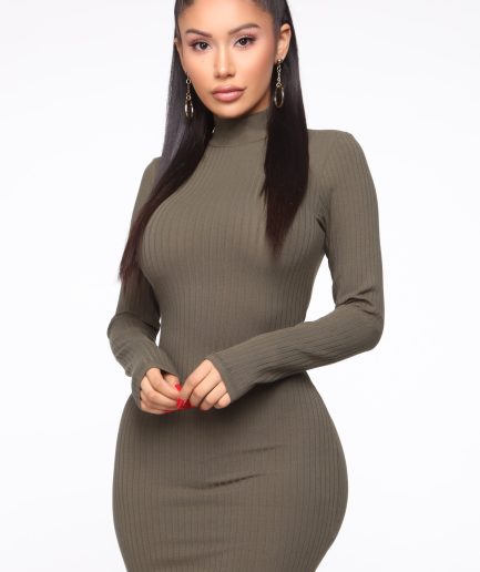 Got Me Covered Ribbed Mini Dress - Olive