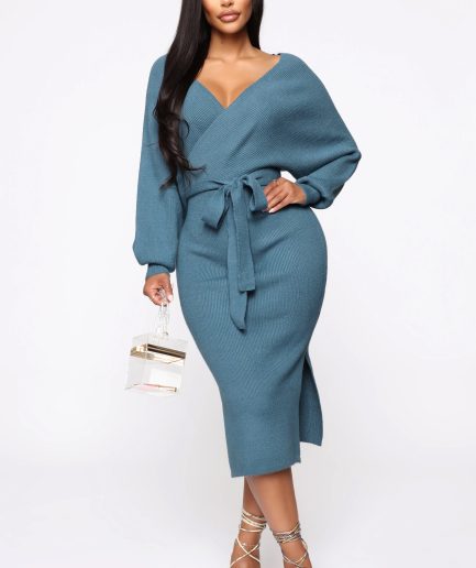 Mona Sweater Midi Dress - Dusty Blue
